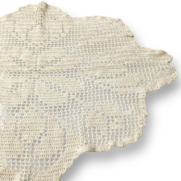 Vintage Handmade Crocheted Lace Table Topper Centerpiece Doily Cream 24" x 17" - Picture 5 of 6